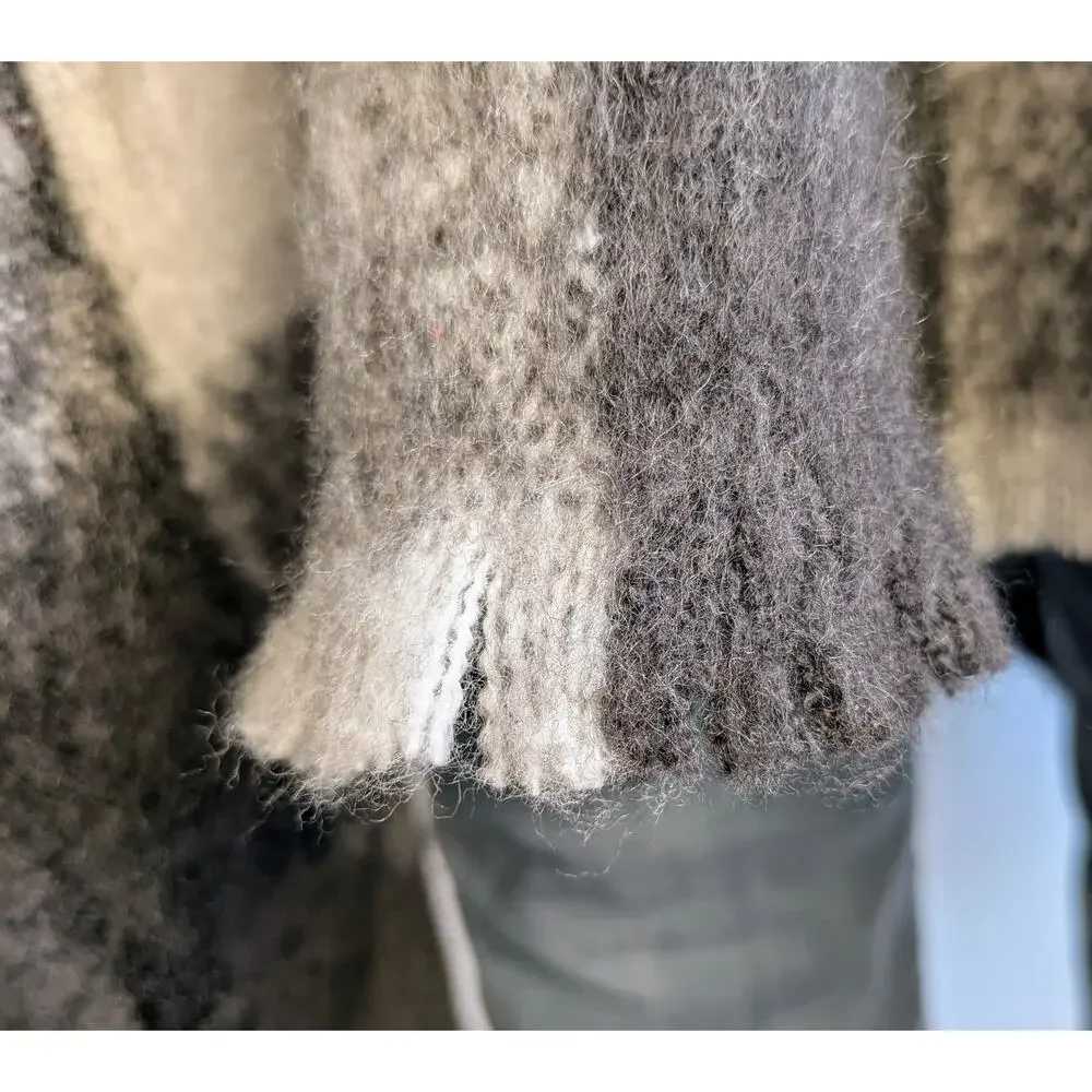 Ana Shawl Cape Wrap OS Black Gray White Buffalo Check Fringed Fuzzy Thick NEW